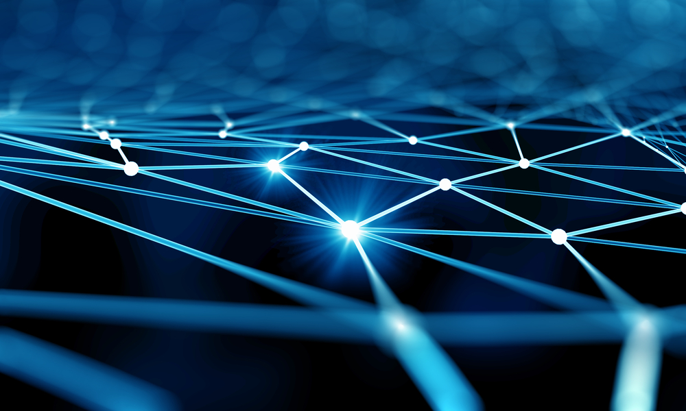 Blue virtual technology background with lines and grids-1
